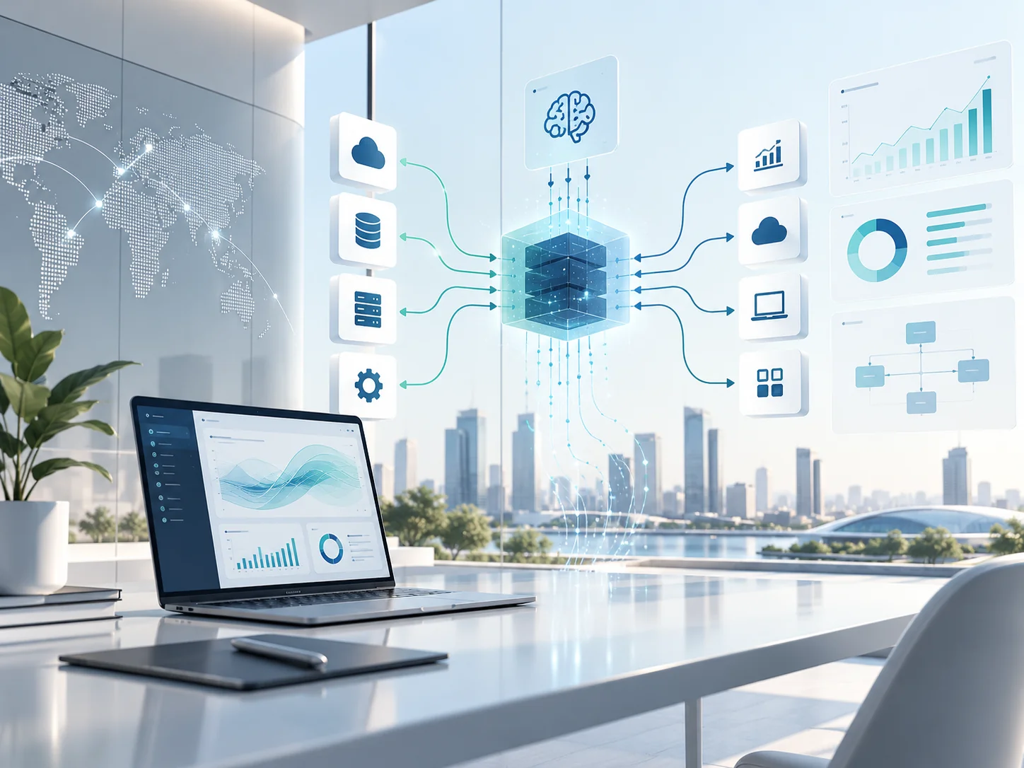 Connected business systems, cloud services and reporting dashboards